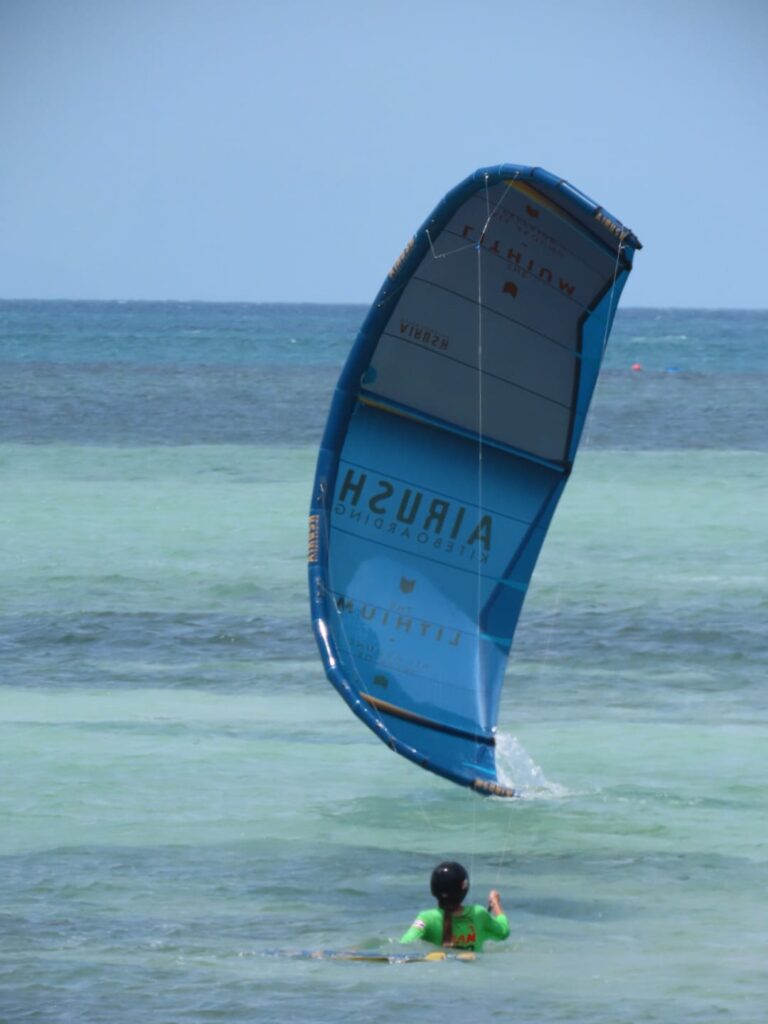 Lifting the kite back out of the water